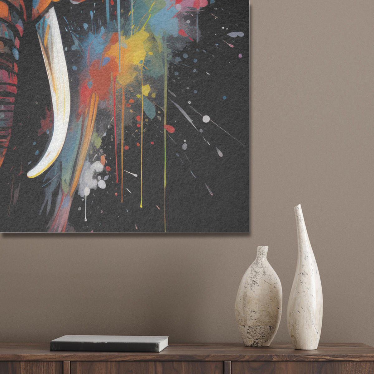 AKUSTIKPANEEL Elefant - Graffiti - Schwarz - Tiere - Farben 90x90 cm - Schwarz, Textil (90/0.9/90cm) - MuchoWow