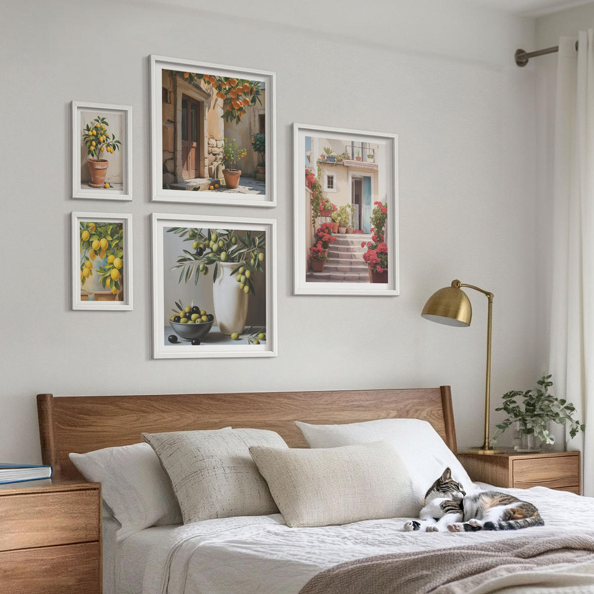 WANDBILDER 5er-Set - 50x50 cm & 20x30 cm & 40x60 cm Weißer Rahmen - Italienische Zitrus-Modeplakate - Weiß, Kunststoff (40/60cm) - ArtPrintCave