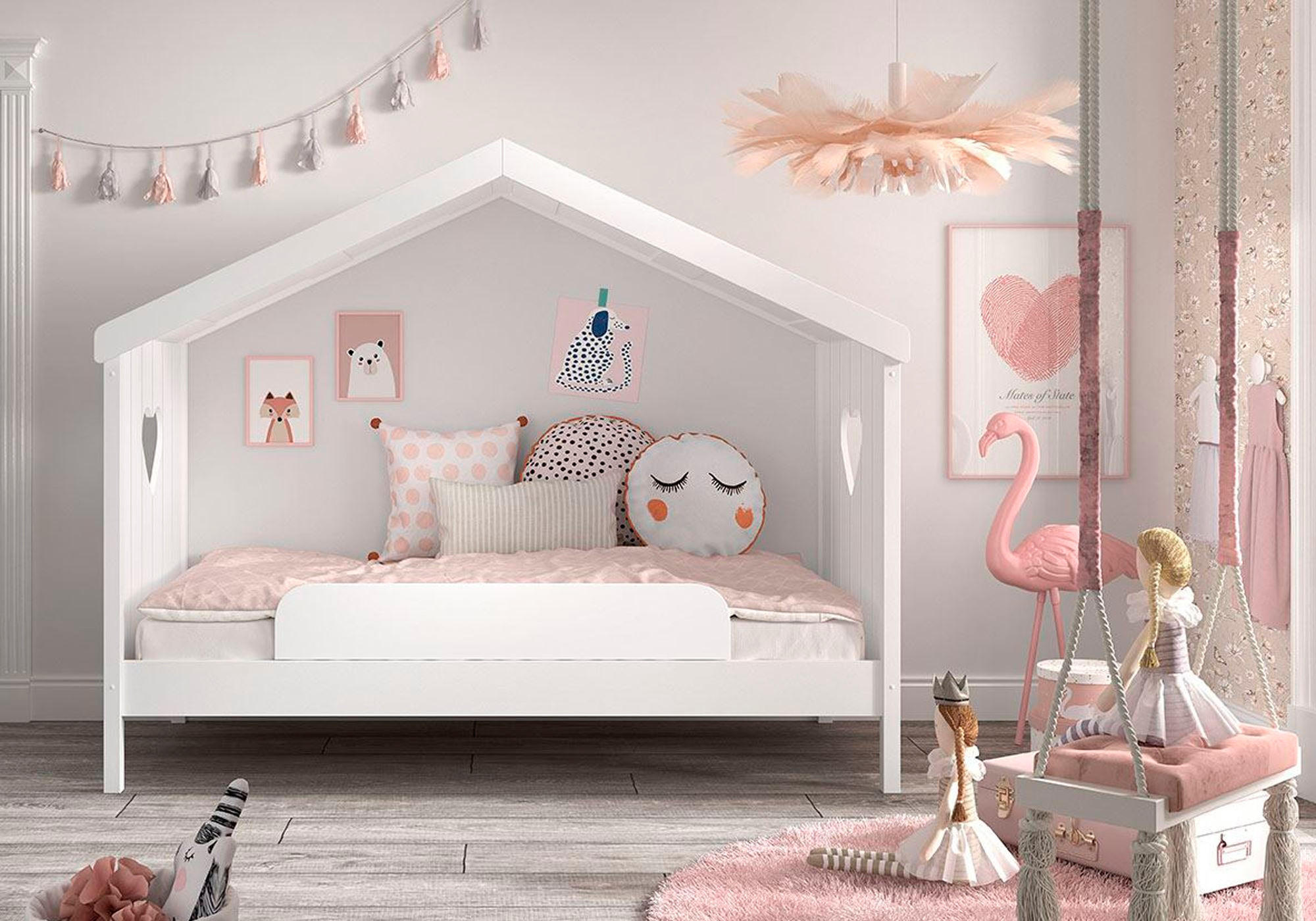 HAUSBETT 2 Kamila 213x172x99 aus Massivholz+MDF in Weiß - Weiß, Holz (90/200cm) - 58aufmkessel