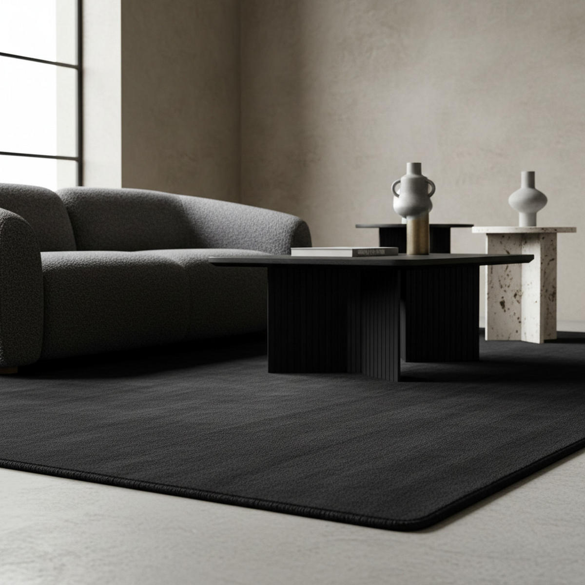 TEPPICH Kurzflor Uni-Farbe Microfaser Antirutsch Wohnzimmer waschbar Schwarz Rechteckig 160x230 - Schwarz, Textil (160/230cm) - KADIMA DESIGN