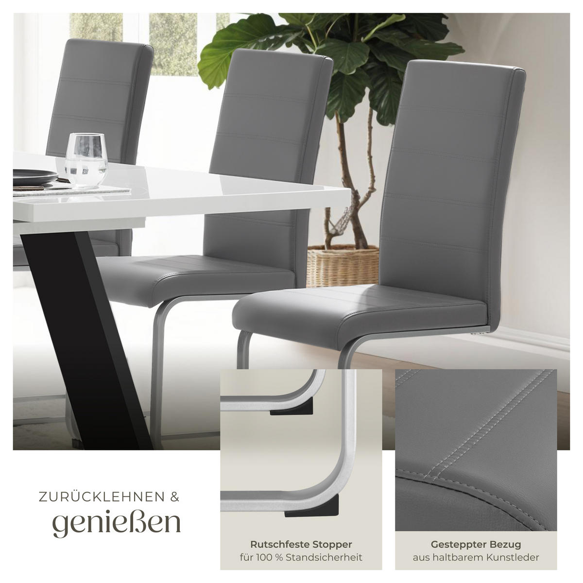 SCHWINGSTUHL 2er Set Bettina 41 x 52 x 99 cm grau - Grau, Textil (52/99/41cm) - tectake