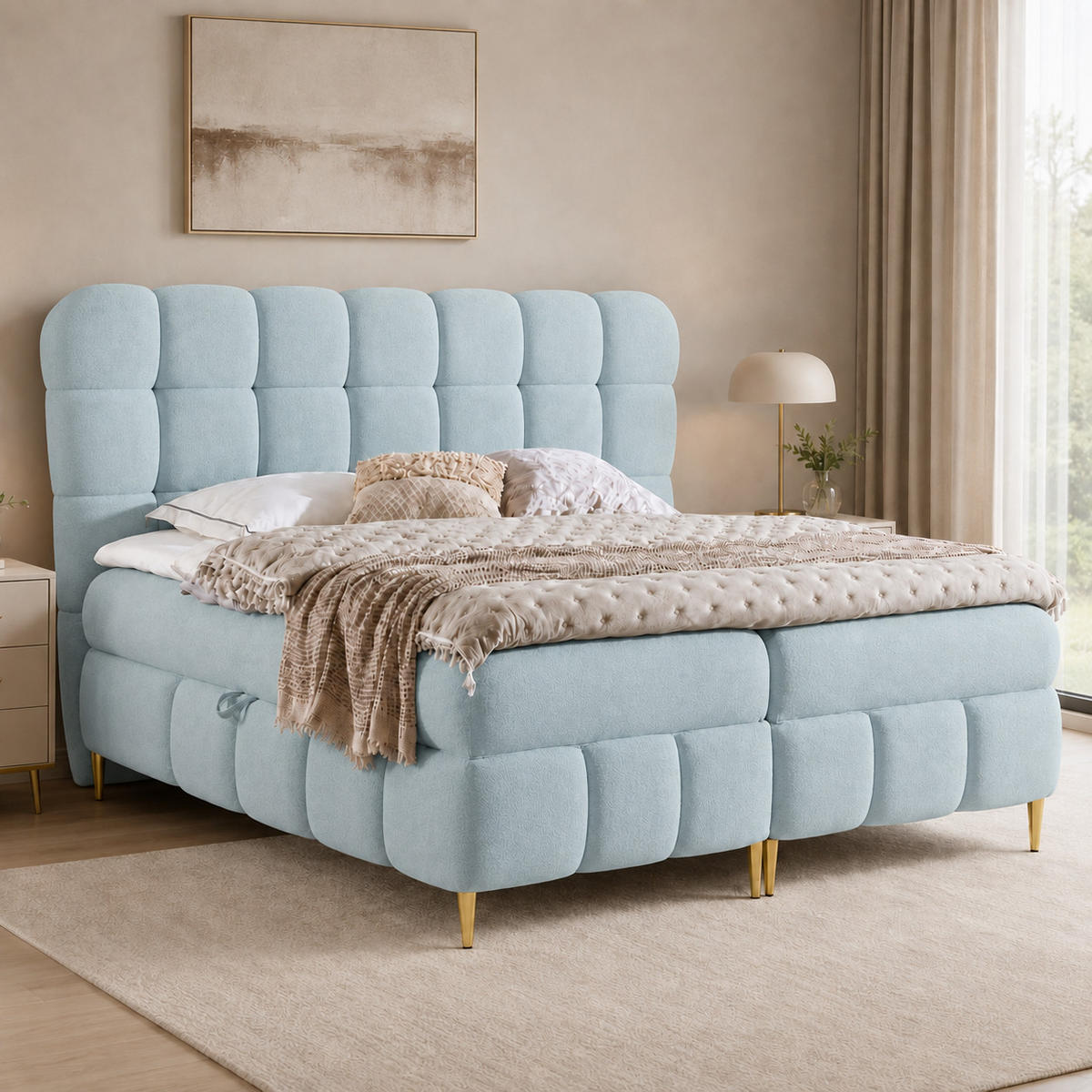 BOXBETT mit Stauraum in 160x200 cm in Hellblau - Hellblau, Textil (160/200cm) - Home Collective