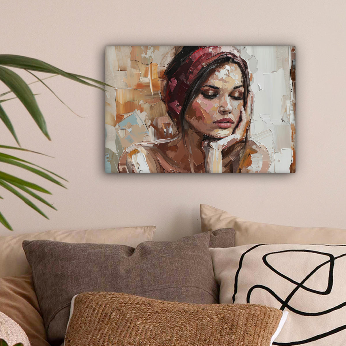 LEINWANDBILD Frau - Lackierung - Porträt - Modern Deko Schlafzimmer 30x20 cm - Altrosa, Textil (30/20cm) - MuchoWow