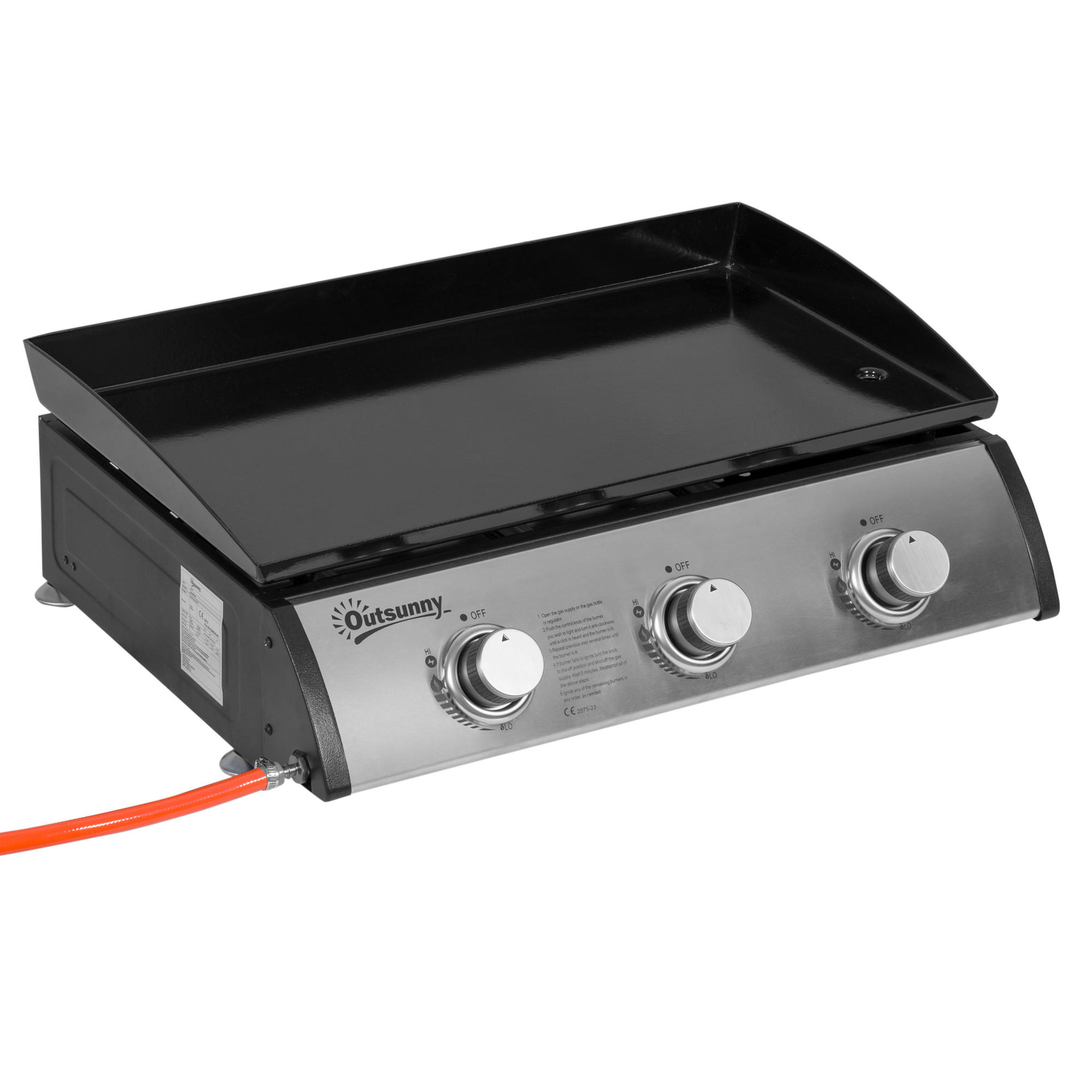 GASGRILL Edelstahl Metall Schwarz - Schwarz, Metall (48/21/63cm) - Outsunny