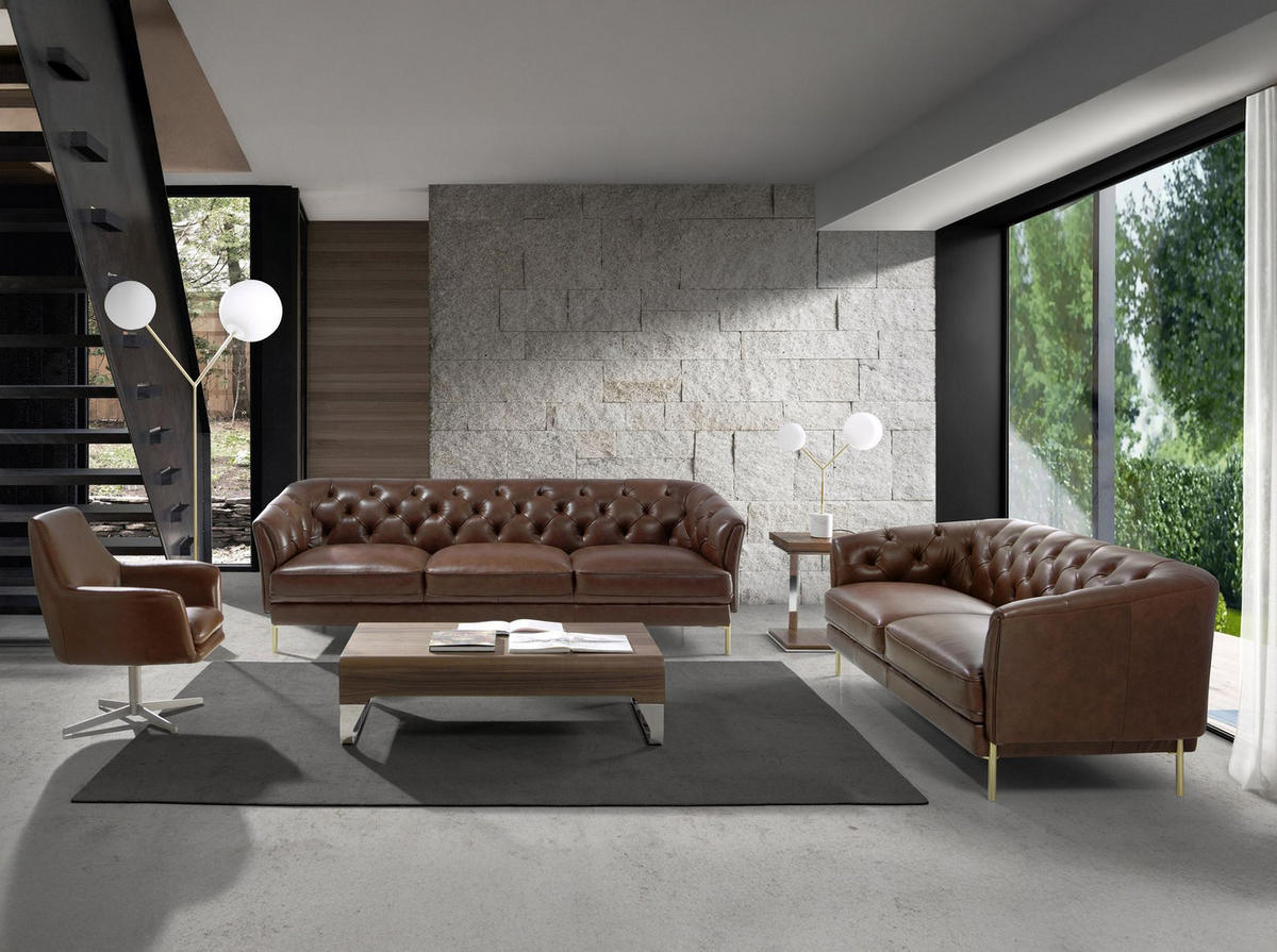 CHESTERFIELD-SOFA Chester 2-Sitzer-Sofa aus cognacfarbenem Leder 188/94/75 cm - Goldfarben/Braun, Leder (188/75/94cm) - ANGEL CERDA