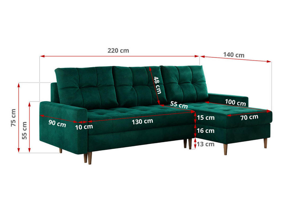 ECKSOFA Colin Velvet Dunkelgrün - Dunkelgrün/Braun, Holz/Textil (220/140cm) - MKS