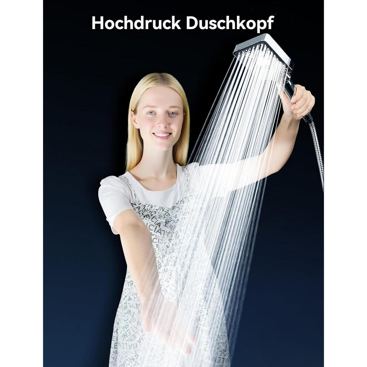 HANDBRAUSE 6 Strahlarten Hochdruck Wassersparend Schwarz - Schwarz, Kunststoff (10.5/12.7/27cm)