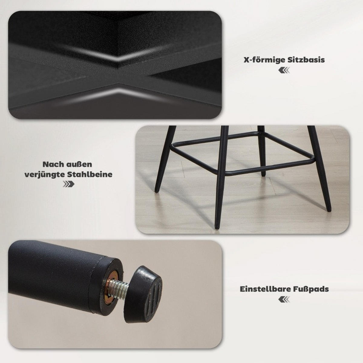 BARHOCKER 2er-Set drehbar 65 cm Polyester Gray - Grau, Metall (49/88/52cm) - Meubliv