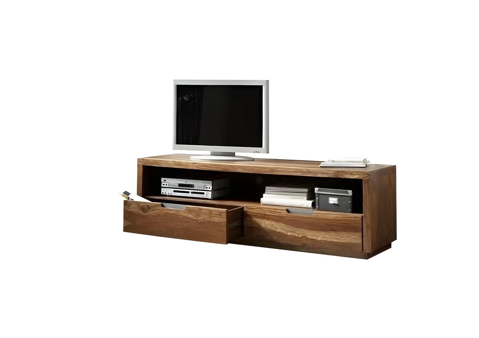 TV-BOARD Sheesham 180x50x55 walnuss lackiert DUKE #114 - Dunkelbraun, Holz (180/55/50cm) - Massivmoebel24