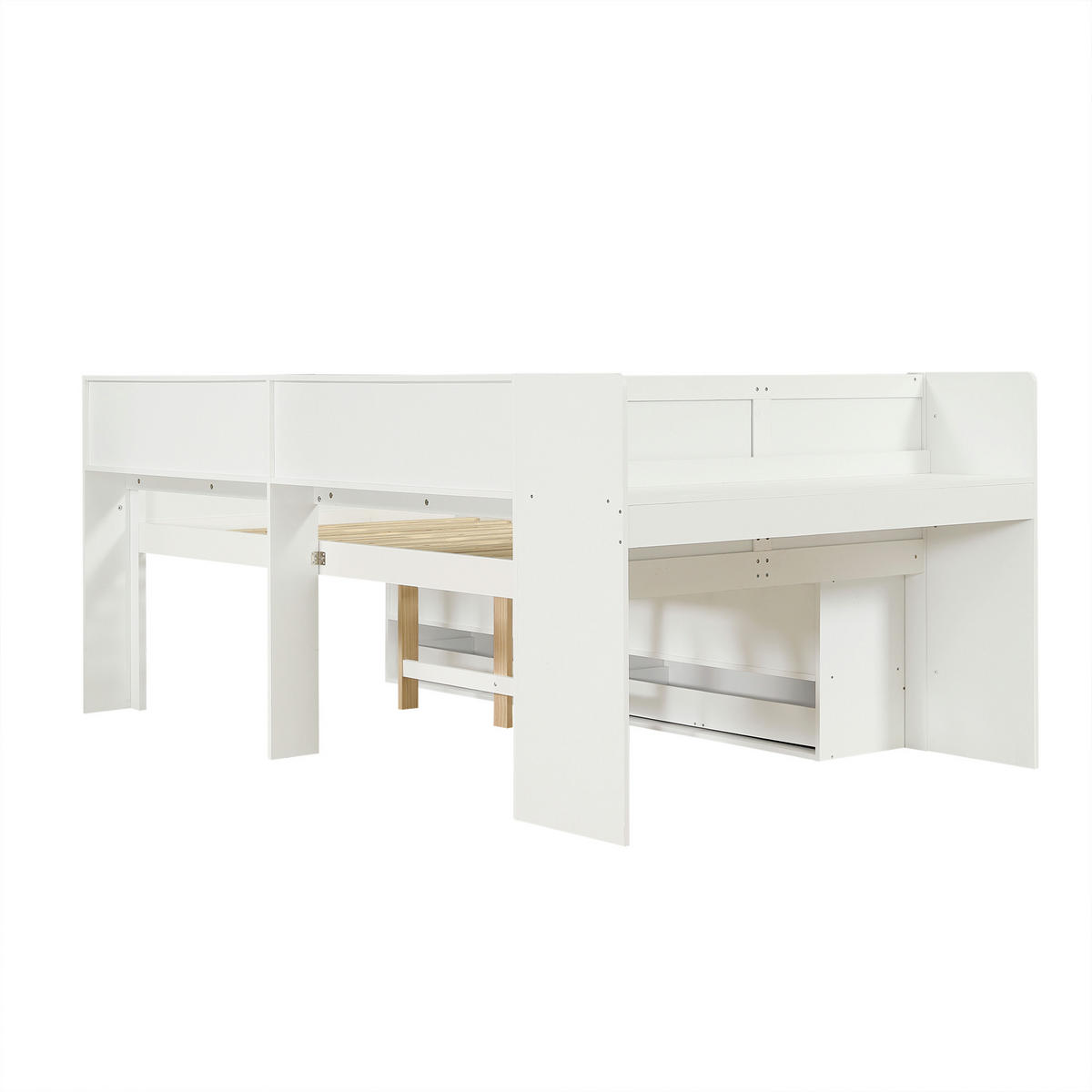STAURAUMBETT 120/200 cm mit Schreibtisch, DE-41771, in Weiß - Weiß, Holz (120/200cm) - ComfortXL
