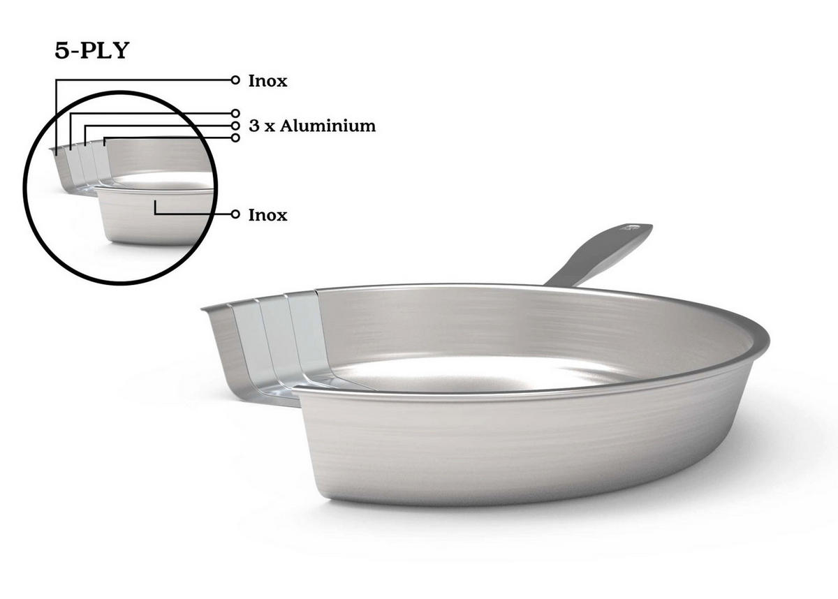 BRATPFANNE Maestro 5-Ply Ø 20 cm – geeignet für alle Wärmequellen – ohne Antihaftbeschichtung - Silberfarben, Metall (1/22/7cm)