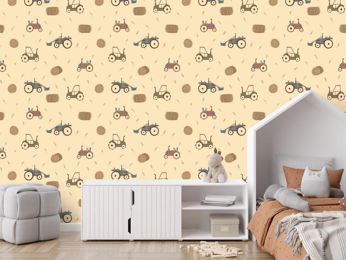 VLIESTAPETE Traktoren und Landmaschinen – Braun, Beige – 50x1000 cm - Beige/Braun, Papier (50/1000cm) - Muralo