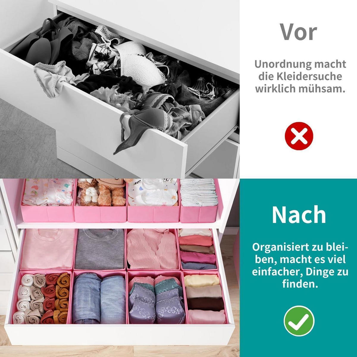 SCHUBLADEN Organizer 16er Set Grau/Rosa - Multicolor, Textil (24/11/26cm)