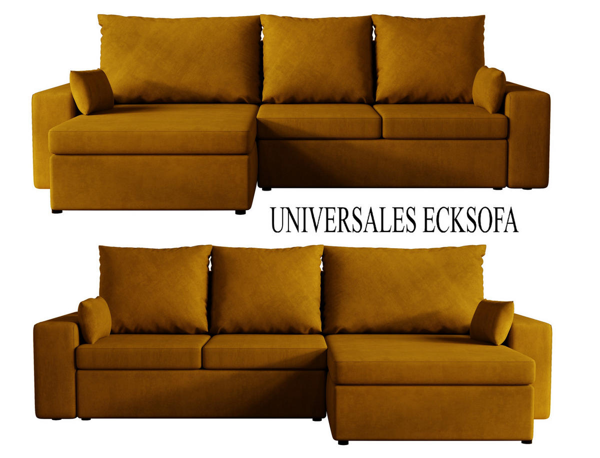 ECKSOFA Paco mit Bettkasten und Schlaffunktion, L-Form/XL-Form, Velourstoff, Universal - Currygelb, Holzwerkstoff (276/145cm) - 4ALL HOME