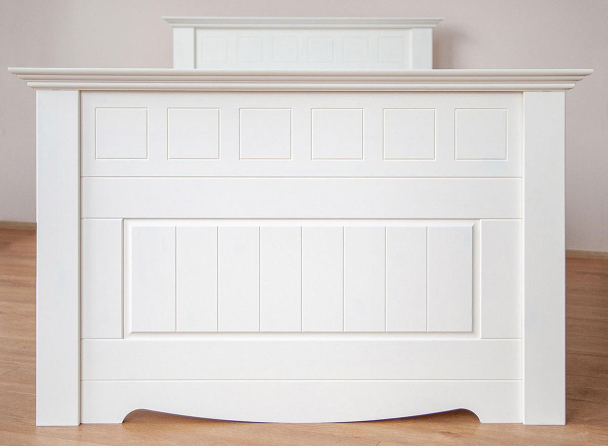 BETT Belluno Elegante Kiefer weiß lackiert 110 / 214 / 95cm - Weiß, Holz (90/200cm) - Feldmann-Wohnen