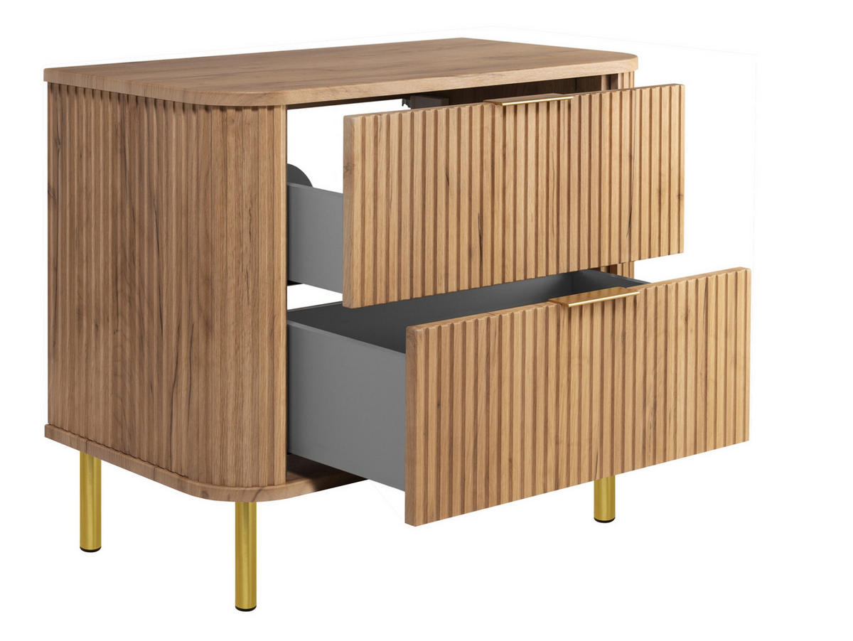 BADEZIMMERSCHRANK : Farbe Eiche Craft, Griff gold, Füße gold, 80 x 41,5 x 66,7 cm - Eichefarben/Goldfarben, Holzwerkstoff (80/66.7/41.5cm) - 3XE LIVING