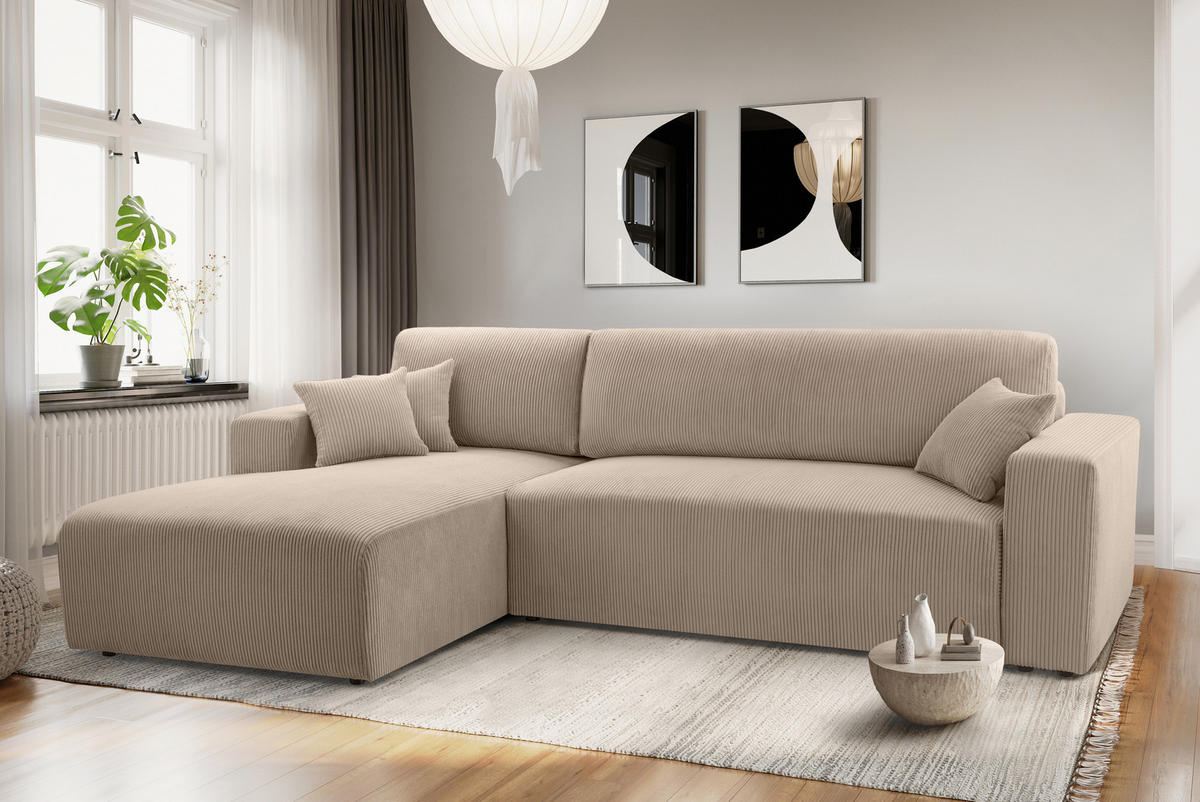 ECKSOFA L Form Catea Beige 279/145/84 cm Links mit Schlaffunktion - Beige/Schwarz, Kunststoff/Textil (145/279cm) - AX Living