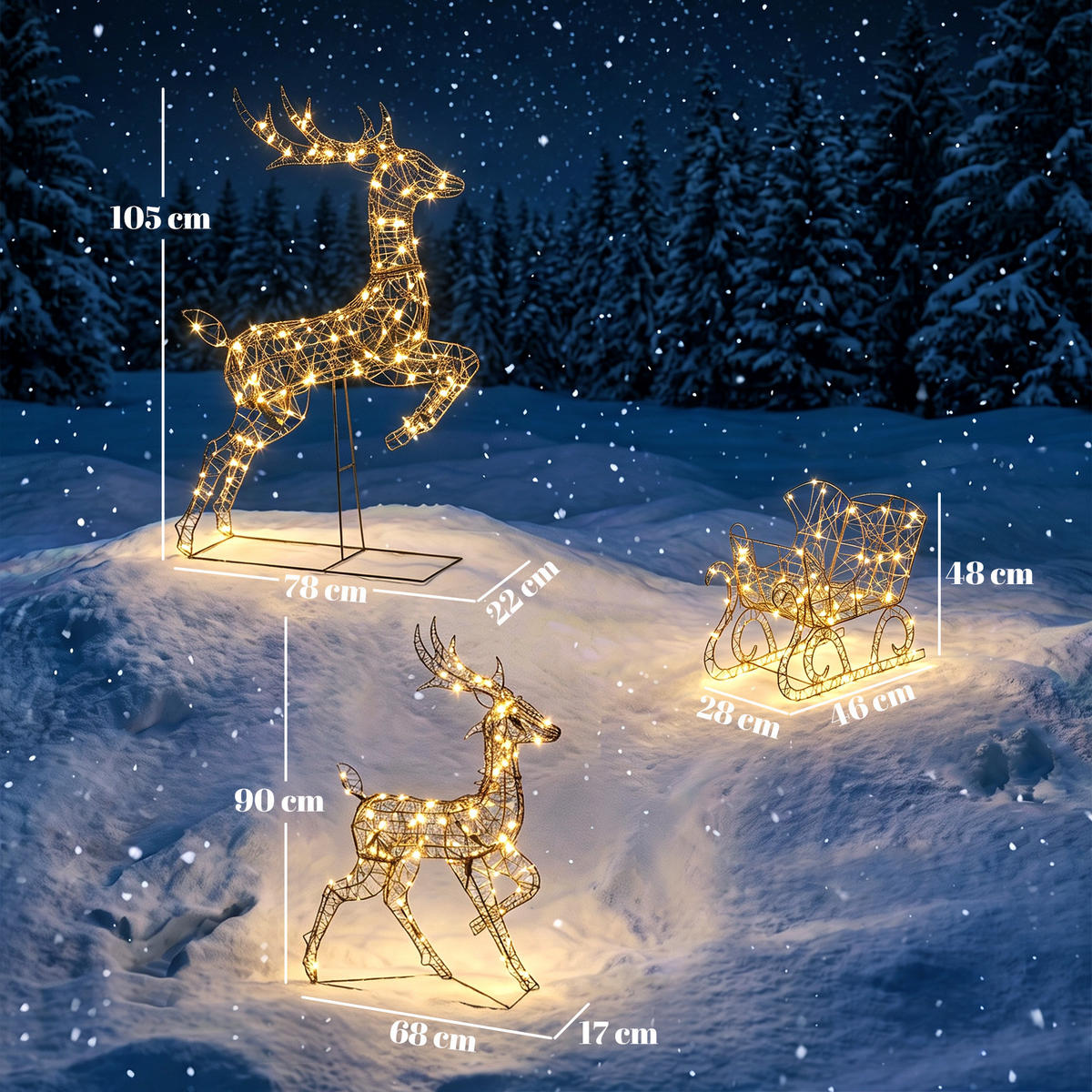 WEIHNACHTSBELEUCHTUNG 3er Set Metall Polyrattan Braun - Braun, Metall (22/105/78cm) - Outsunny