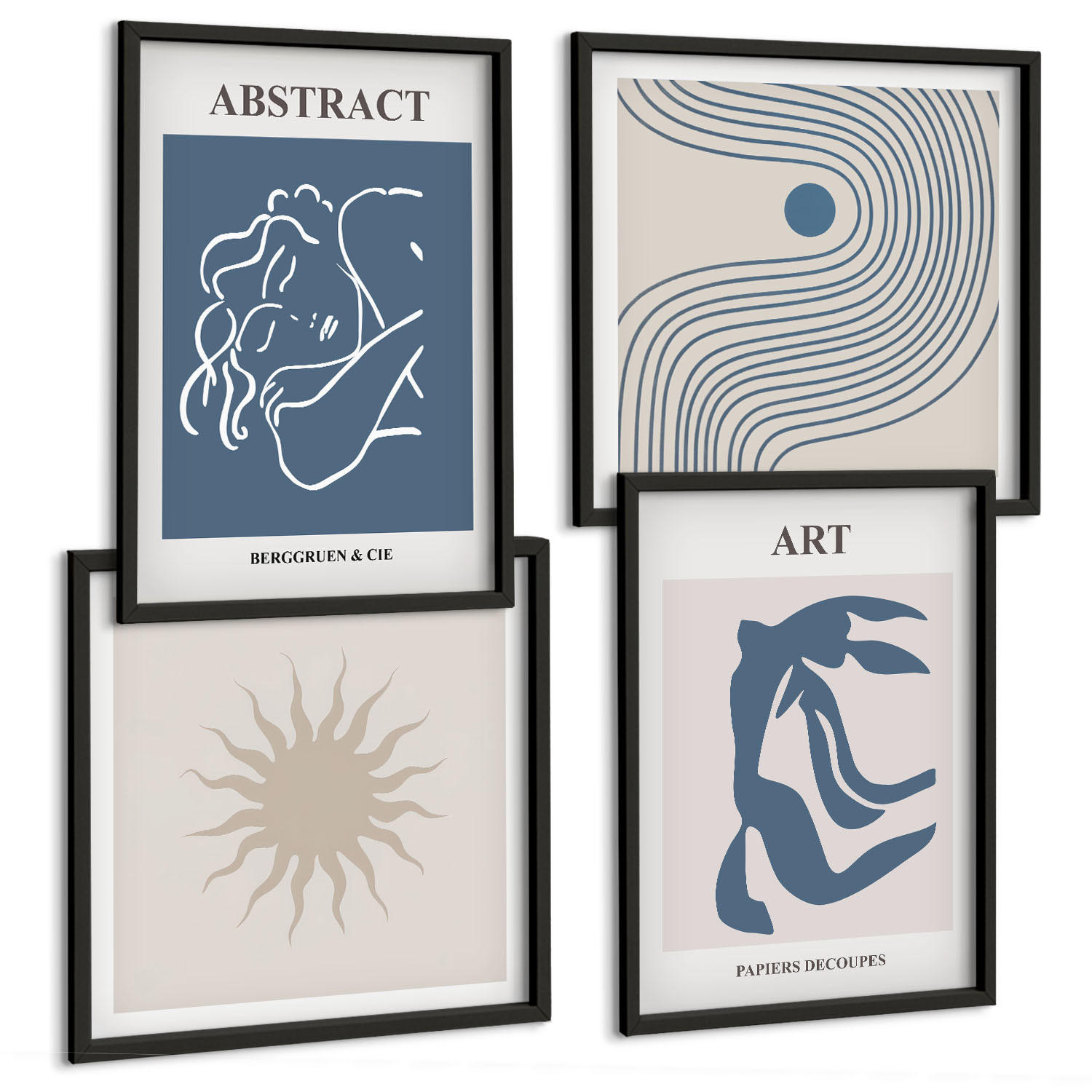 BILDER SET 4er Set - 50x50 cm & 40x60 cm Schwarzer Rahmen - Matisses stilvolle abstrakte Muster - Schwarz, Kunststoff (50/50cm) - TULUP