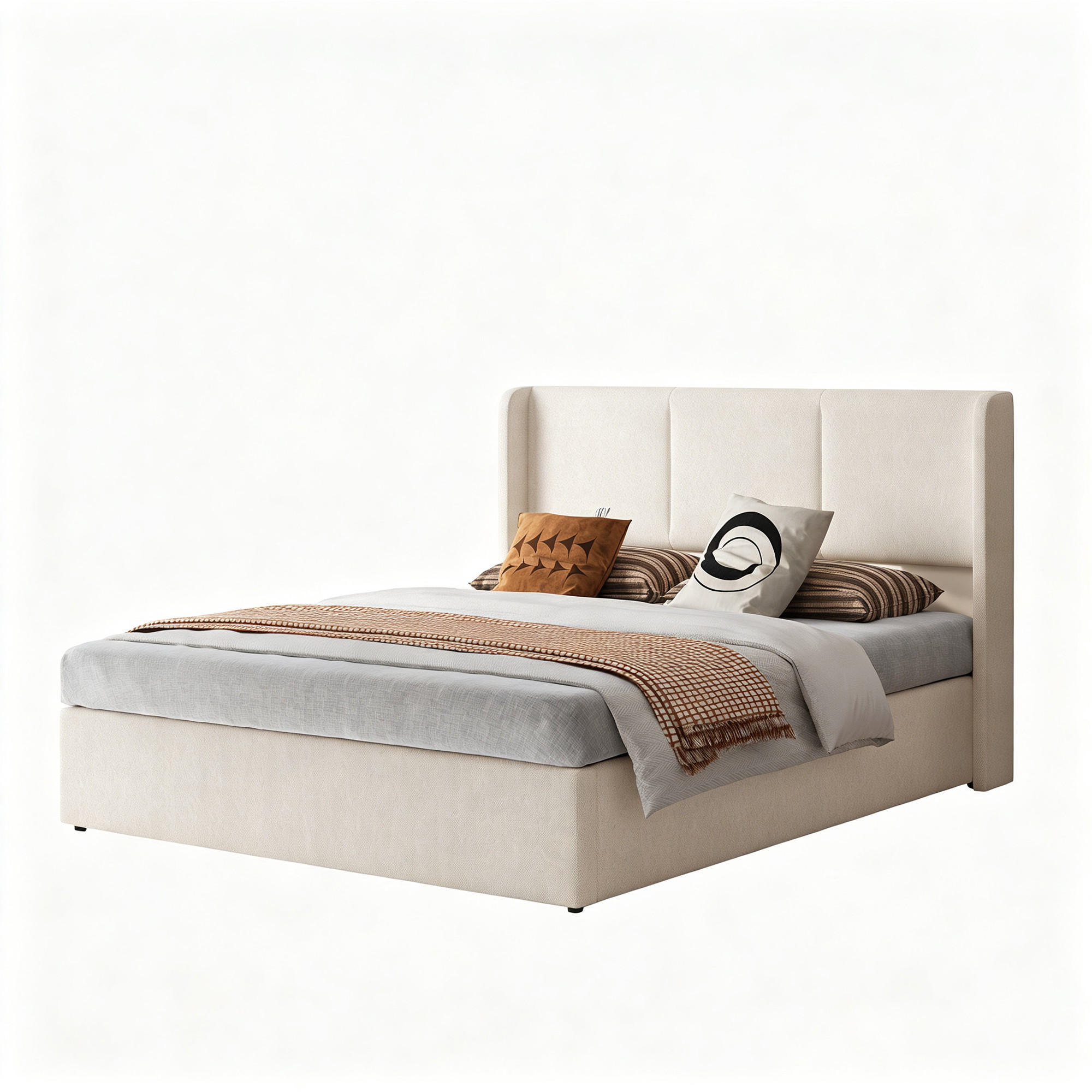POLSTERBETT 160x200 cm mit Bettkasten und gepolstertem Kopfteil, Lattenrost mit Stauraum, Leinenbezug in Beige - Beige, Holz/Textil (160/200cm) - GENKI LIVING