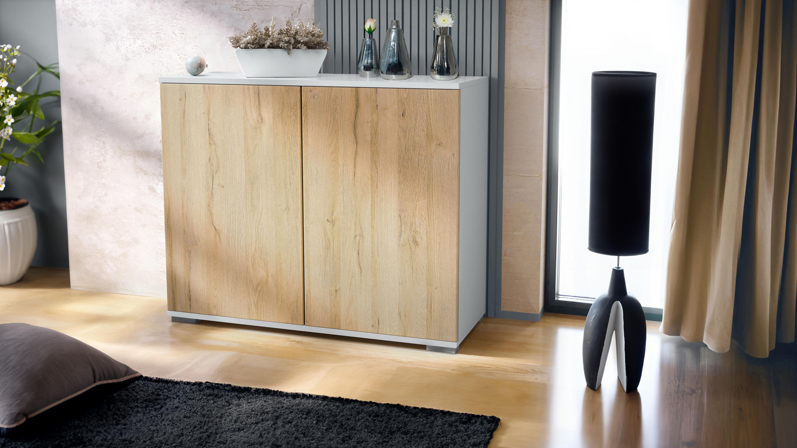 KOMMODE Skadu Eiche Natur - Eichefarben, Holzwerkstoff (92.5/75.5/35cm) - Vladon
