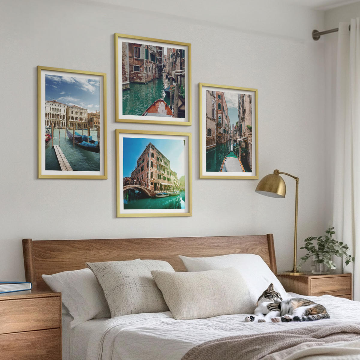 WANDBILDER 4er Set - 50x50 cm & 40x60 cm Goldrahmen - Architektur der Kanäle von Venedig - Goldfarben, Kunststoff (50/50cm) - ArtPrintCave