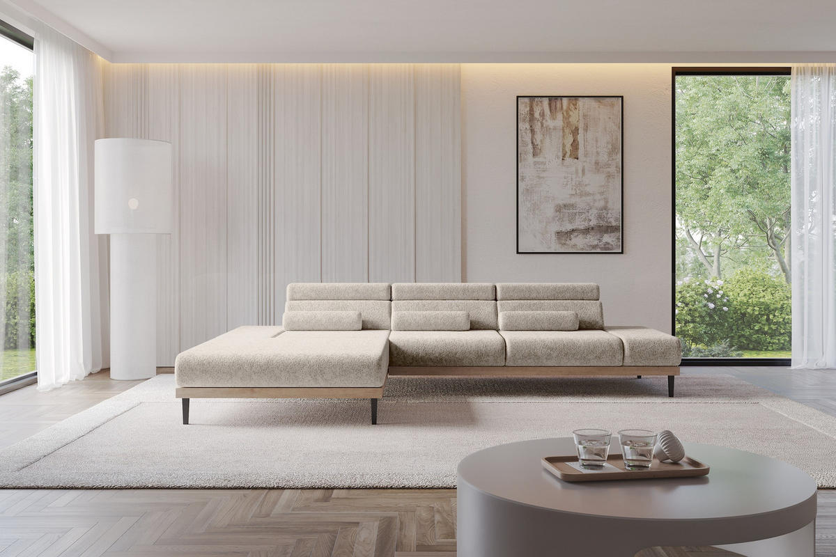 ELEKTRISCHES ECKSOFA Links MONA 316x205x85 Beige Velours - Beige, Holzwerkstoff/Textil (316/205cm) - ALTDECOR