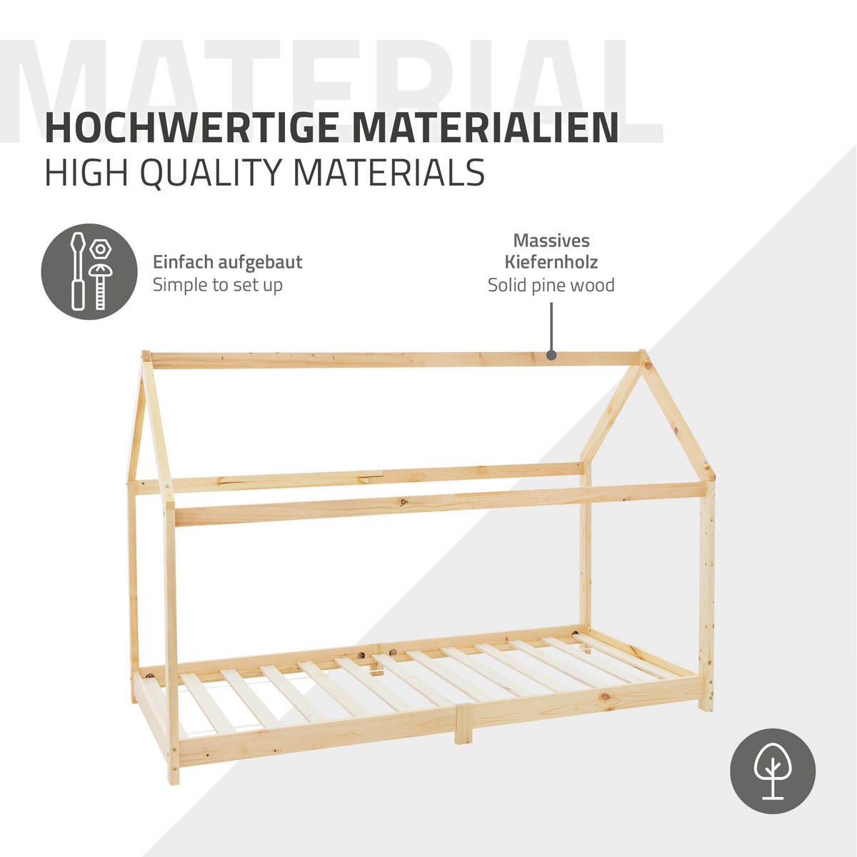 KINDERBETT mit Dach 90x200 cm Natur - Naturfarben, Holz (90/200cm) - ML-DESIGN