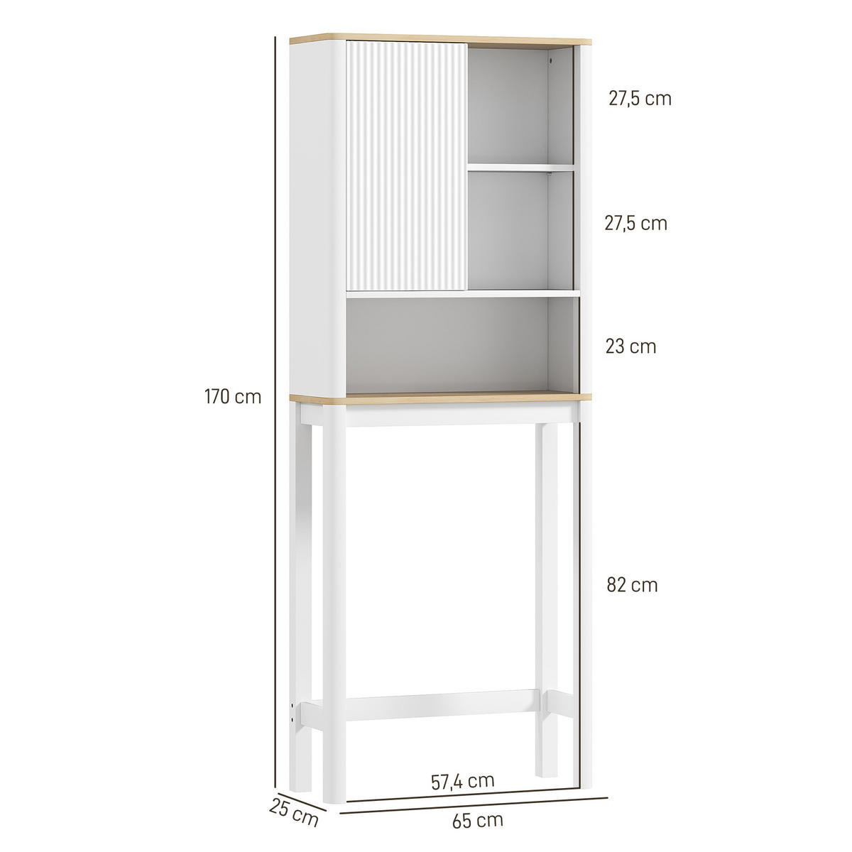 BADEZIMMERREGAL DE-15920 mit gerillter Tür Weiß - Weiß, Holzwerkstoff (25/170/65cm) - ComfortXL