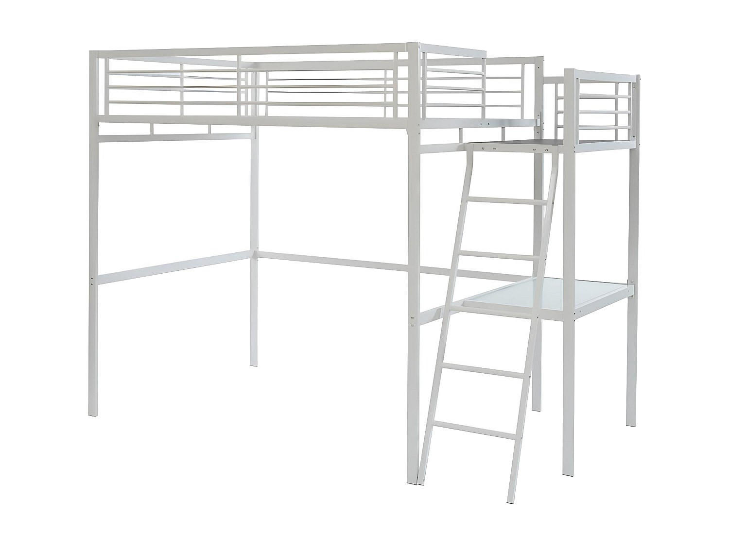 HOCHBETT mit Schreibtisch - 140 x 190 cm - Weiß - CASUAL II - Weiß, Metall - Vente-Unique