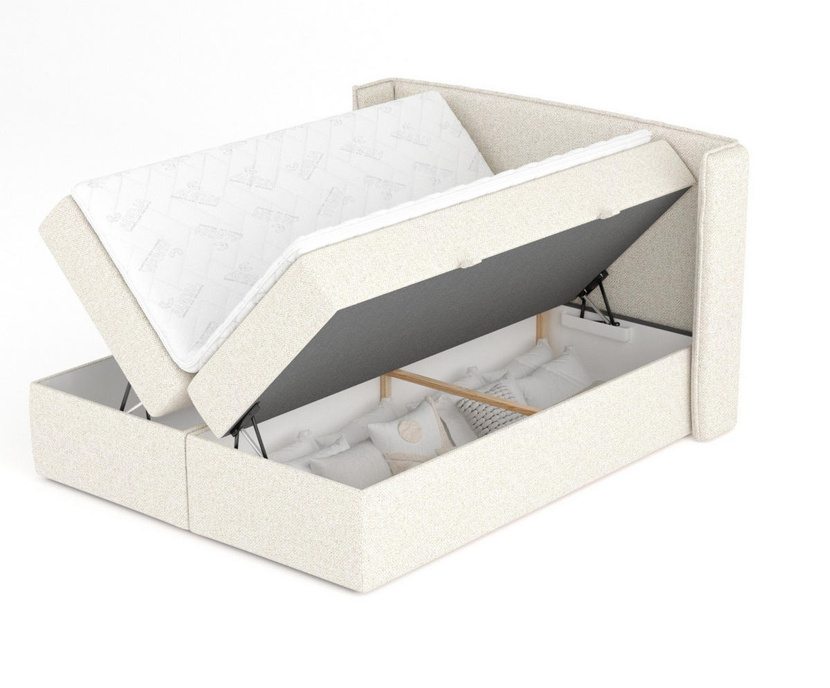 BOXBETT Skyline Creme 200/200 cm mit Matratze und Topper - Creme/Schwarz, Holz/Holzwerkstoff (200/200cm) - Maison de Reve