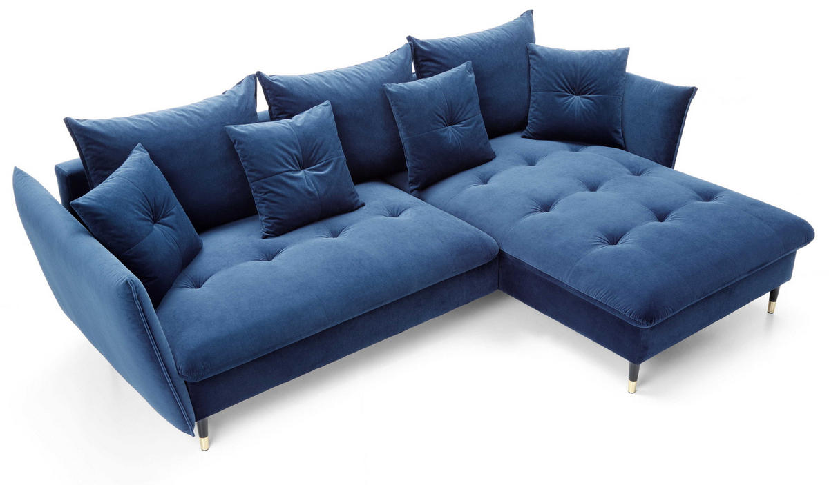 ECKSOFA 260 cm Sagir mit Schalffunktion, Bettkasten, Rechts - Dunkelblau - Schwarz/Dunkelblau, Holz (258/167cm) - Emporius