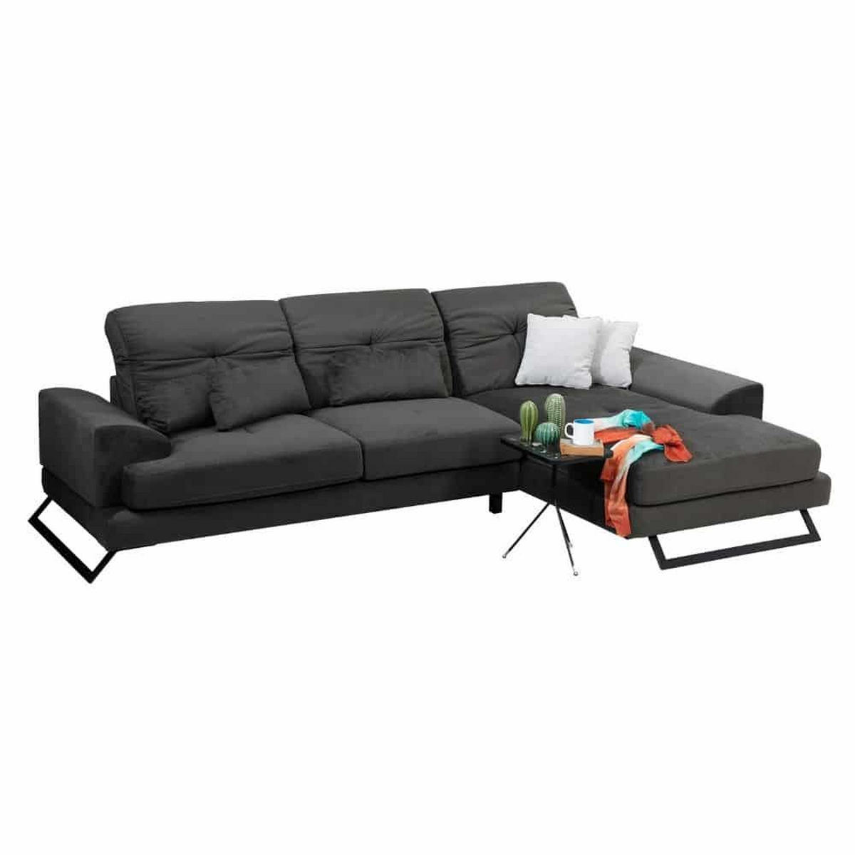 ECKSOFA mit verstellbarer Rückenlehne - Anthrazit/Creme, Holz/Textil (190/304cm) - myHomelando