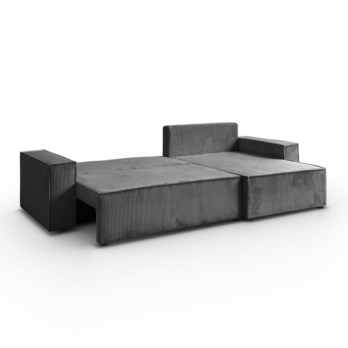 ECKSOFA Gepolstertes CARLO XL Cord mit Schlaffunktion und Bettkasten, Poso 60 - Grau, Textil (277/143cm) - Lookway