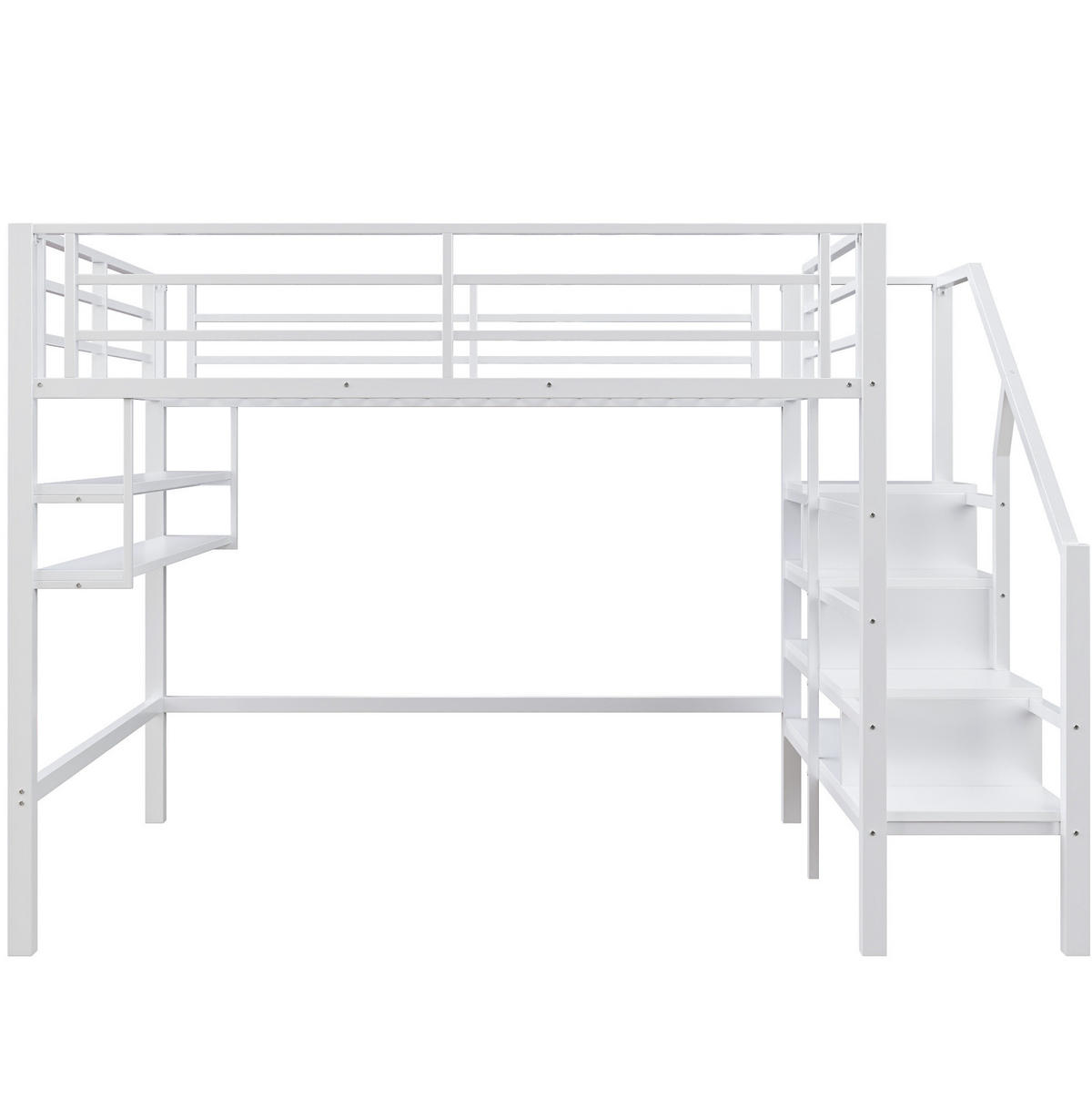 HOCHBETT 140/200 cm aus Metall und MDF mit Stauraumleiter und Regalen Weiß - Weiß, Metall (140/200cm) - Modenvie