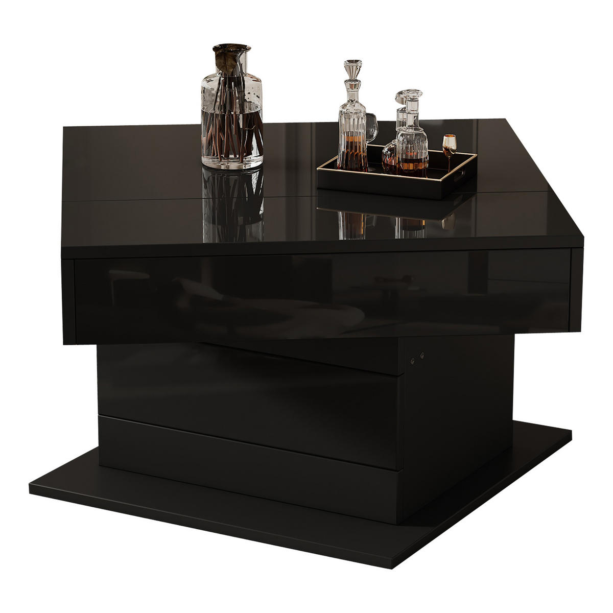 COUCHTISCH 70/70 cm Schwarz mit hochklappbarer Tischplatte, 1 Schublade und Drehfunktion - Schwarz, Holzwerkstoff (70/70/45cm) - OKWISH