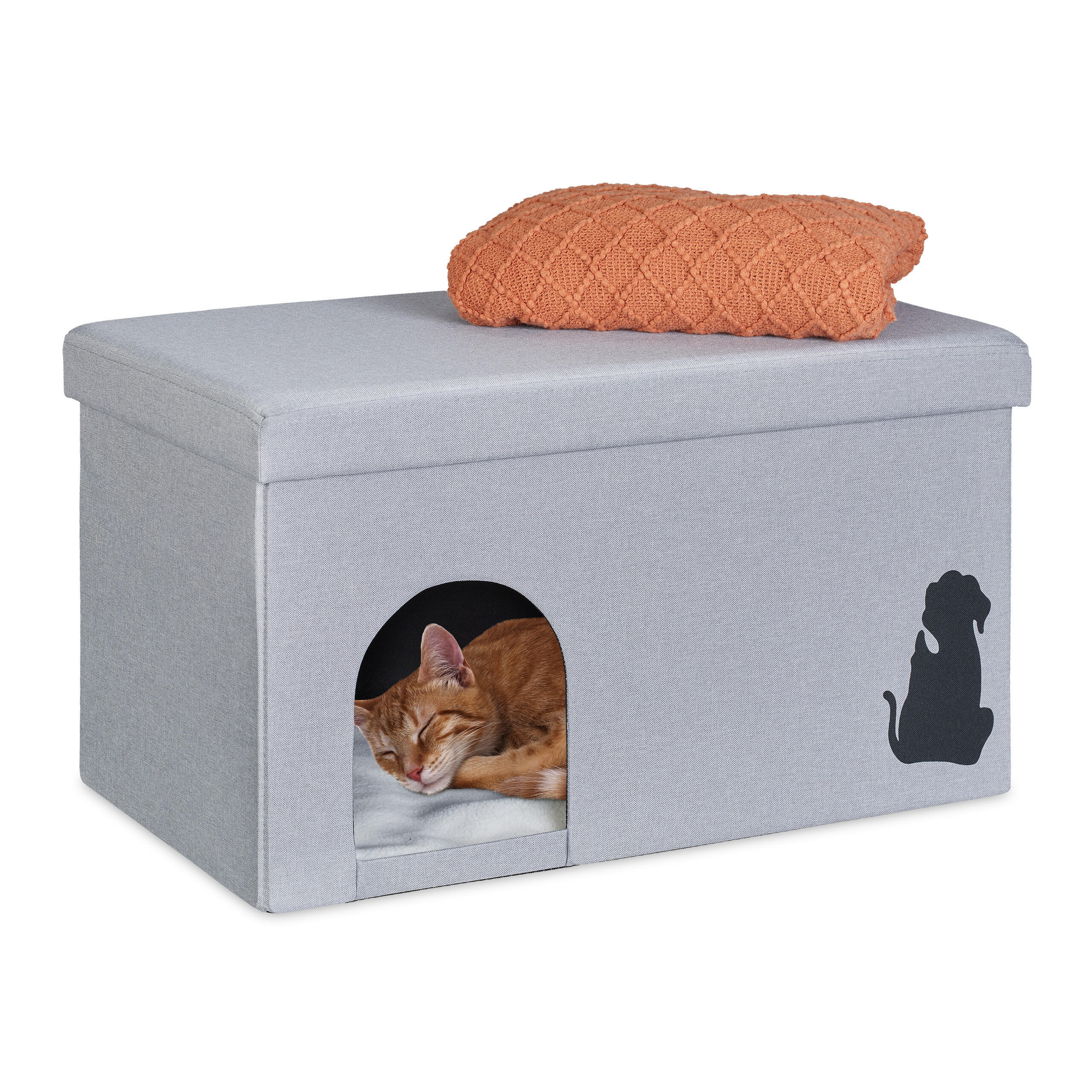 KATZENHÖHLE - Grau, Holzwerkstoff/Textil (72/40.5/40.5cm) - Relaxdays