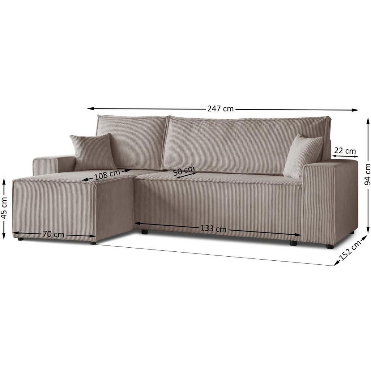 ECKSCHLAFSOFA mit Schlaffunktion Hektor cappuccino - Schwarz/Cappuccino, Kunststoff/Textil (247/152cm) - Beautysofa
