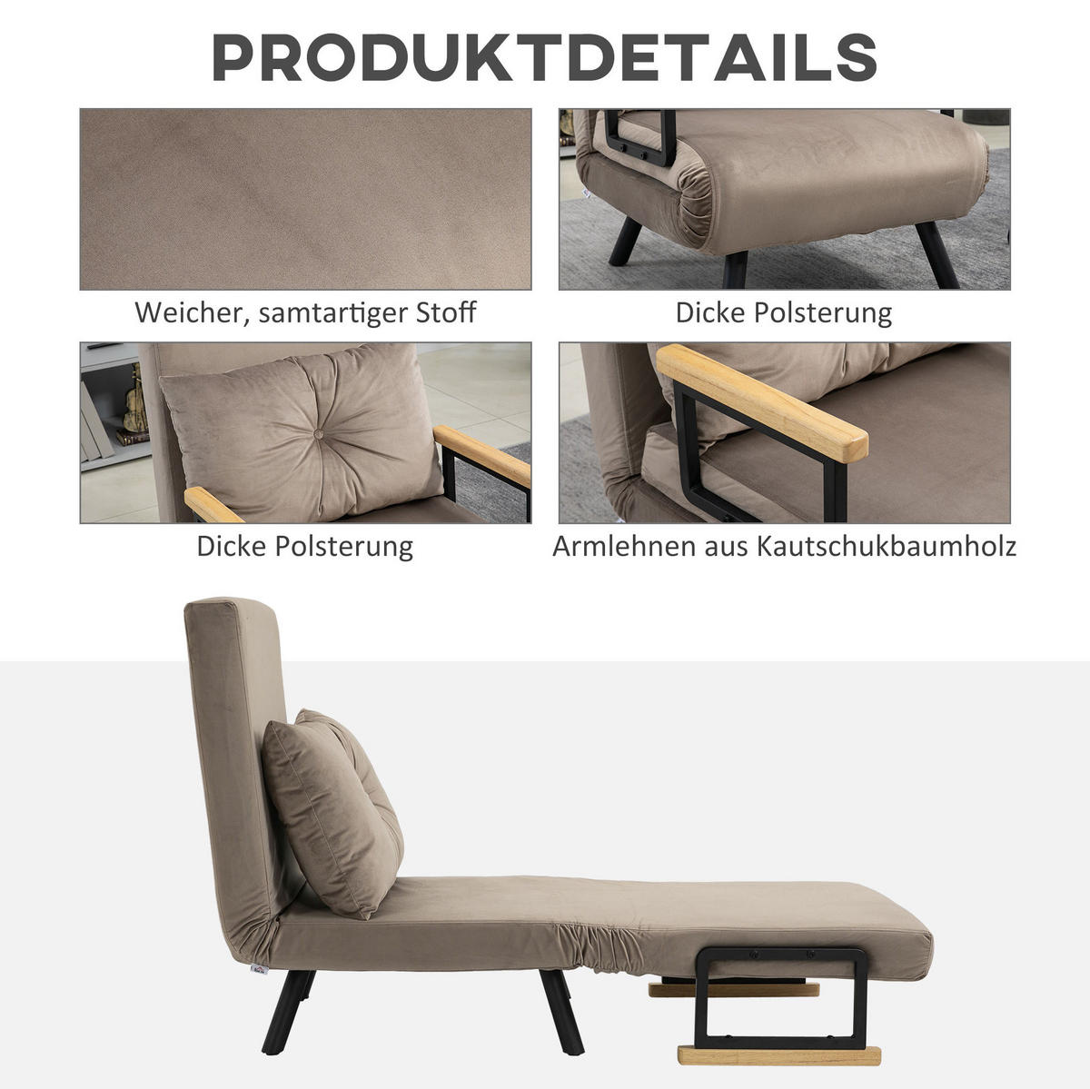 SCHLAFSESSEL in Hellgrau 73x63x81 cm mit Bettfunktion und 5-fach verstellbarer Rückenlehne - Hellgrau, Metall (63/81/73cm) - IVMEU