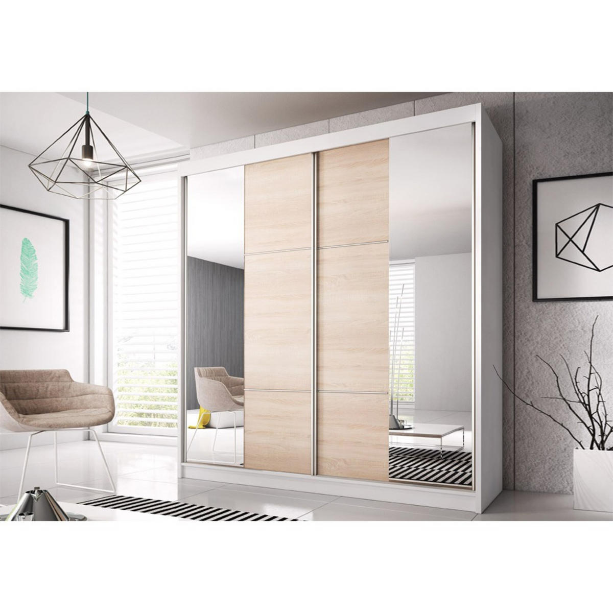 SCHIEBETÜRENSCHRANK - BEN 36 233 CM (Weiß) - Weiß, Holzwerkstoff (233/218/61cm) - Möblo