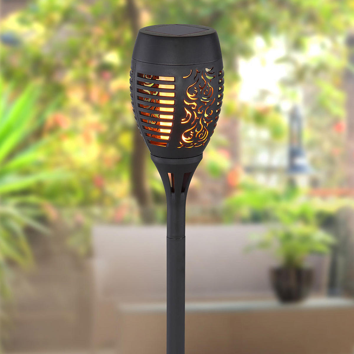 LED AUSSENLEUCHTE Solar Feuereffekt Schwarz 2er Set - Schwarz, Kunststoff (9.5/9.5/49.5cm) - Globo Lighting