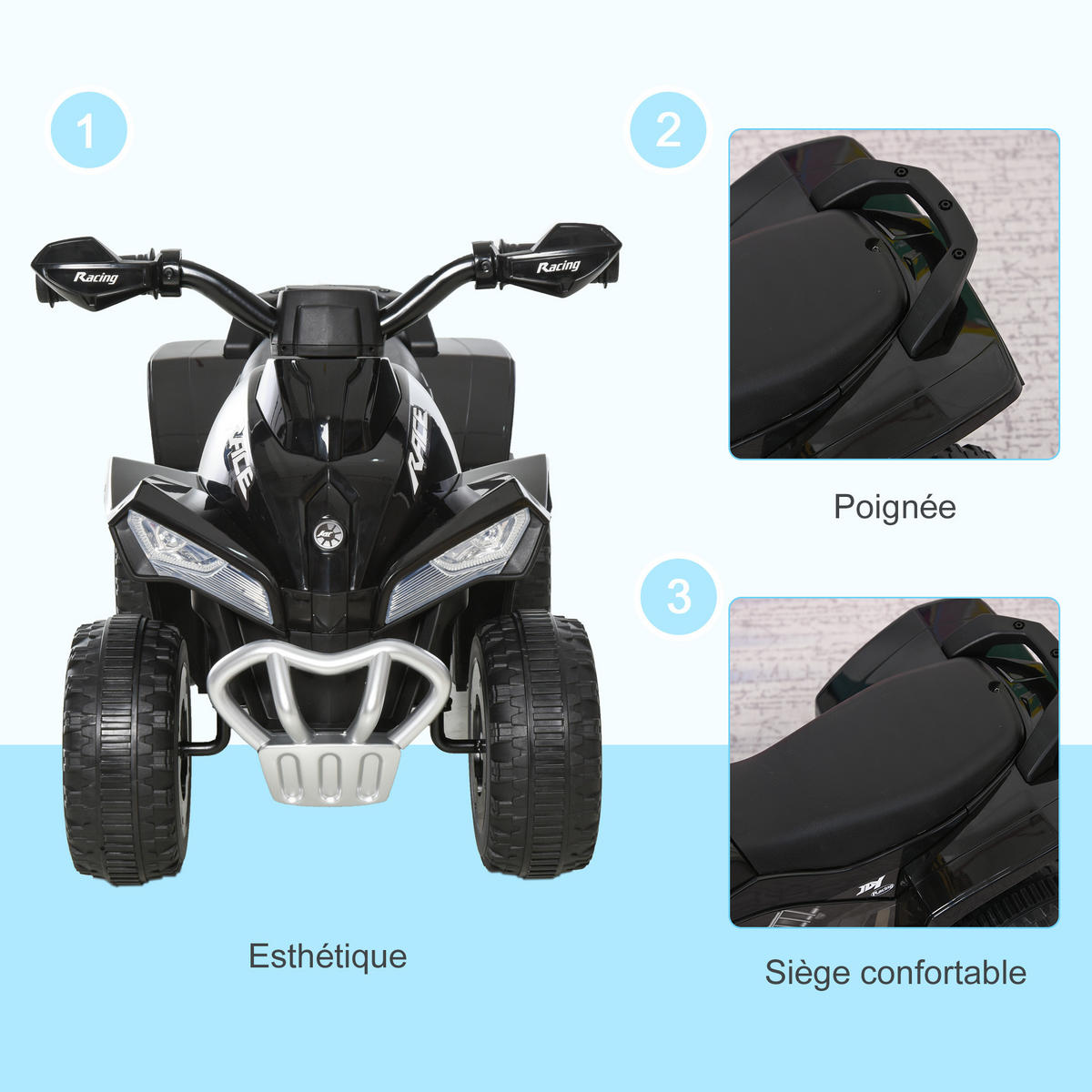 KINDERQUAD DE-16952 LED-Licht & Sound Schwarz - Schwarz, Kunststoff (67/38/44cm) - ComfortXL