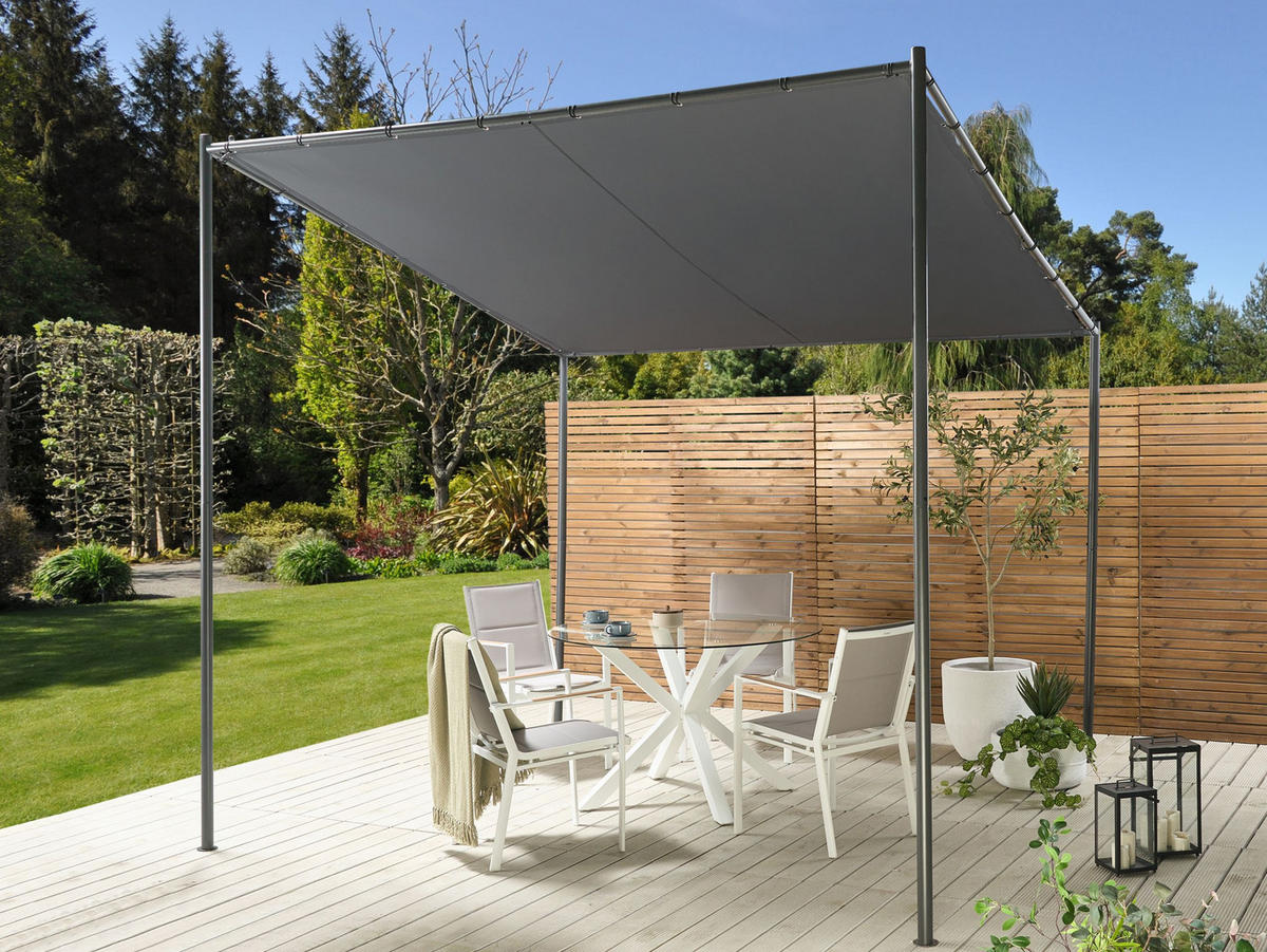 GARTEN-PERGOLA Grau Vimino - Grau, Textil (282/282/294cm) - Beliani