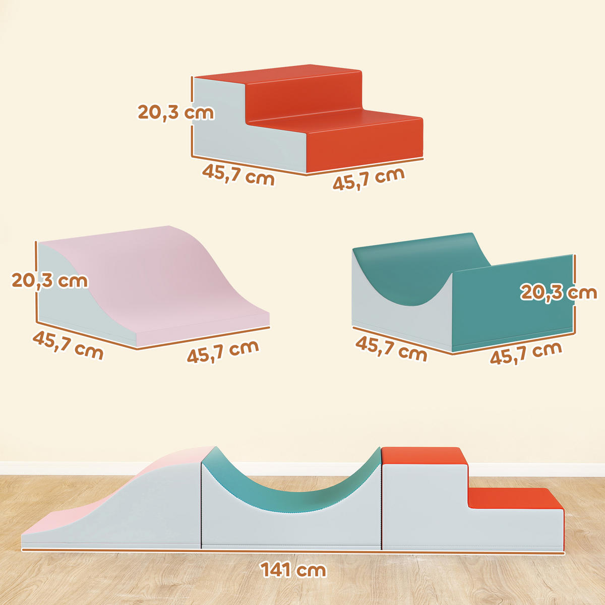 SCHAUMSTOFF Bausteine Kinder 3 Stück Klettern Riesenbausteine Hellgrau - Hellgrau, Kunststoff (45.7/141cm) - AIYAPLAY