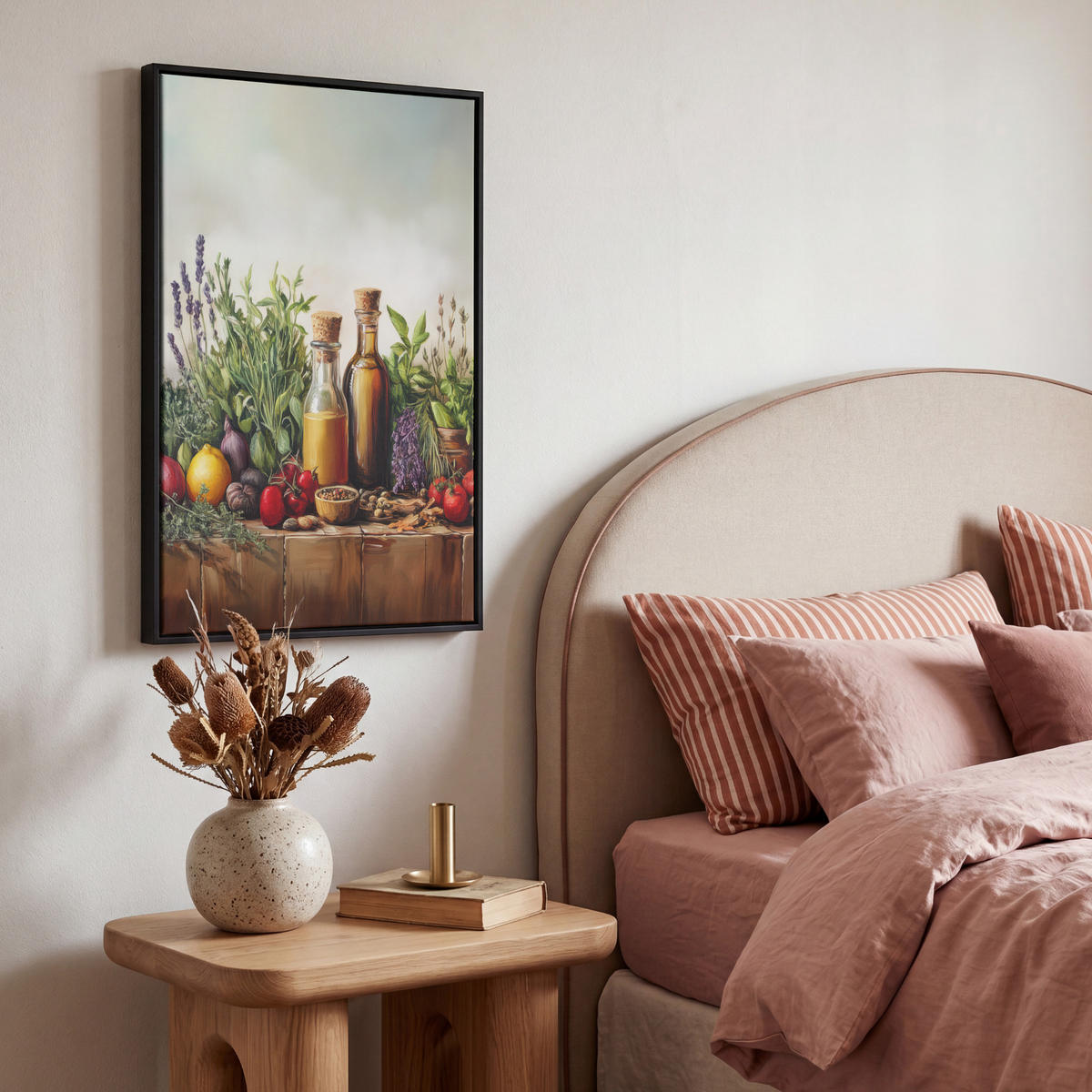 LEINWAND Bilder mit Rahmen - Stilleben - Kräuter - Gewürze - Früchte - Farbenfroh - 40x60 - Grün, Textil (40/60cm) - MuchoWow