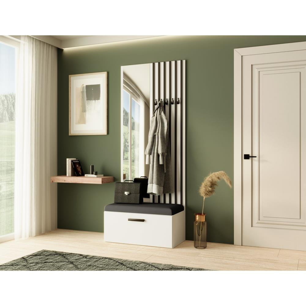 GARDEROBE Margaret II 81/203/43 mit Lamellen und Spiegel - Schwarz/Weiß, Holzwerkstoff/Kunststoff (81/203/43cm) - Beautysofa