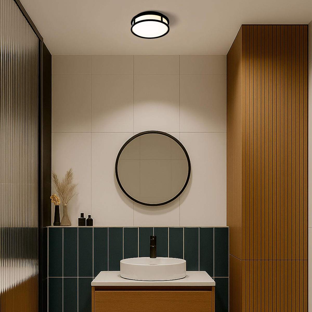 DECKENLEUCHTE GRANDE LED 25 Opalglas 12 W IP44 - Schwarz, Glas (25/25/82cm) - Rendl