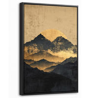 LEINWAND Bilder mit Rahmen - Goldene Berge bei Mondschein - 20x30 - Goldfarben, Textil (20/30cm) - MuchoWow