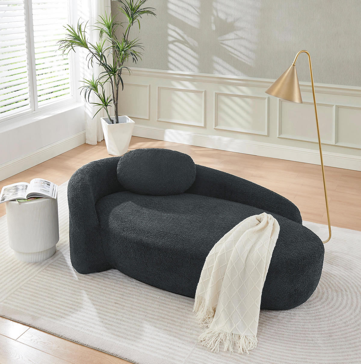 SOFA aus Teddy-Stoff mit Kissen Schwarz - Schwarz, Kunststoff (38/24.5/67cm) - Meubliv