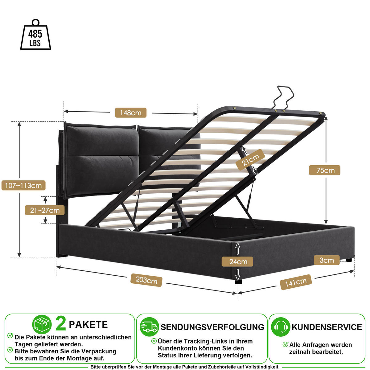 ČALOUNĚNÁ POSTEL 140/200 cm v černé barvě s úložným prostorem ze sametu - černá, kov/kompozitní dřevo (140/200cm) - CHICFURN